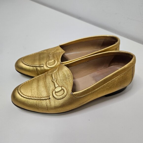 GUCCI Gold Leather Horsebit Penny  Loafers Flats Sz 6.5 / 37 EUR Designer Italy - Picture 5 of 13